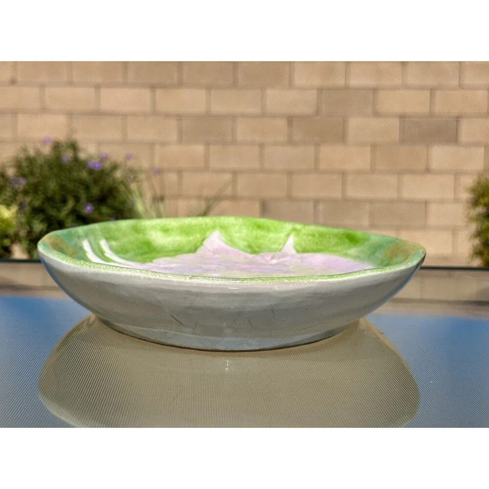 Lime Green Pink Pig Majolica Oval Serving Platter Made in Italy 9 3/8